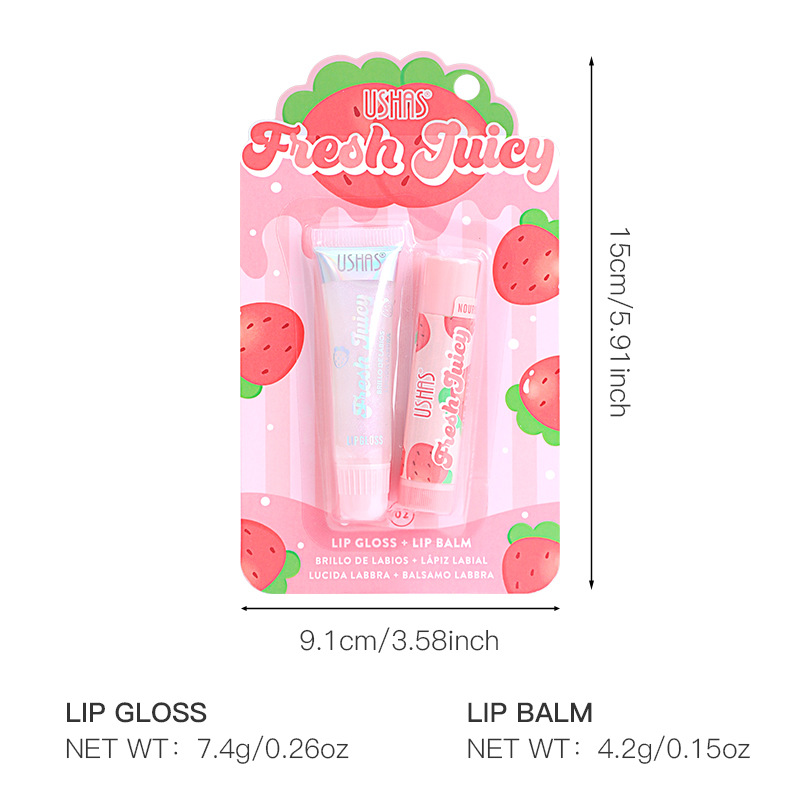 USHAS European and American Cross-border spot lápiz labial brillo de labios sabor a fruta combinación hidratante e hidratante US012