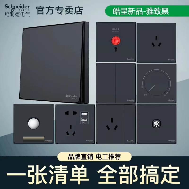 Schneider Haocheng Switch Socket Panel Haocheng Angled Five-Hole Three-Hole Wall-Mounted Anti-Leakage Two/Three-Prong Plug