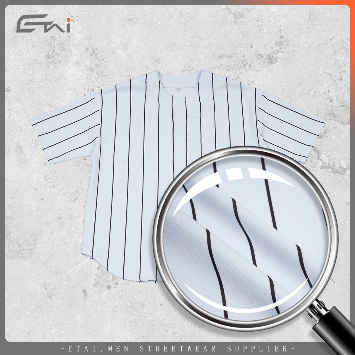 ETAI hombre de verano pesado hombre camiseta de béisbol a rayas delgadas camiseta deportiva casual suelta Cardigan de manga corta en stock transfronterizo
