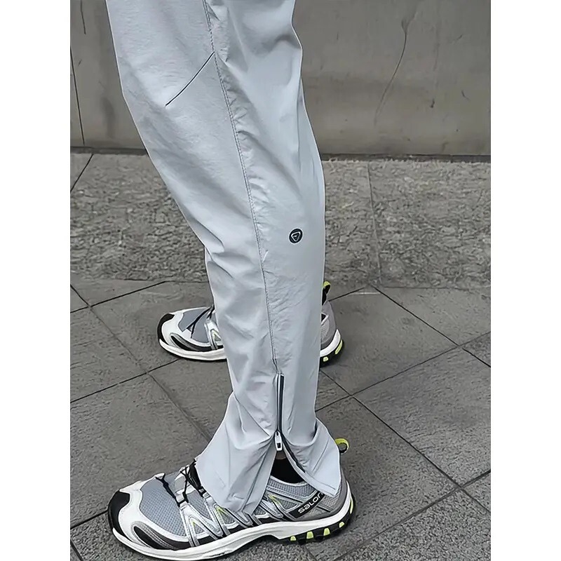 Zipper Slit Ice-Feel Pants for Men, Summer Breathable Quick-Dry Softshell Hiking Pants, Slim Fit Straight-Leg Work Pants