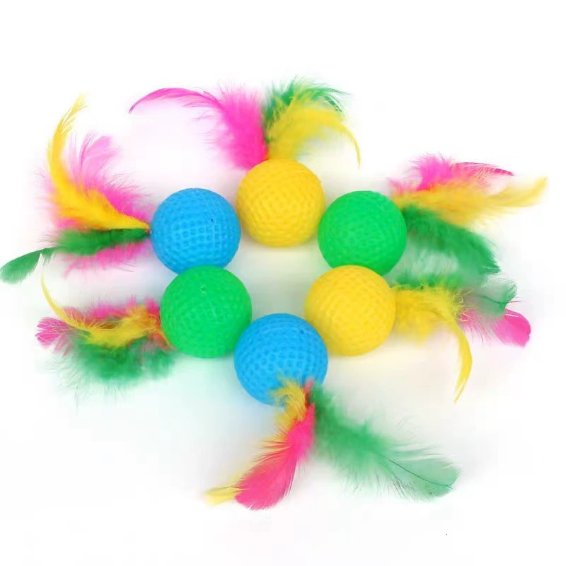 Игрушка для самостоятельных игр для кошек: мяч для гольфа с перьями, шуршащий мяч-дразнилка для кошек, мяч для когтеточки, товары для животных оптом, для котят
