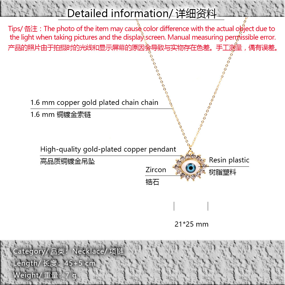 Fashion Demon Eyes Color Zircon Pendant Copper Necklace