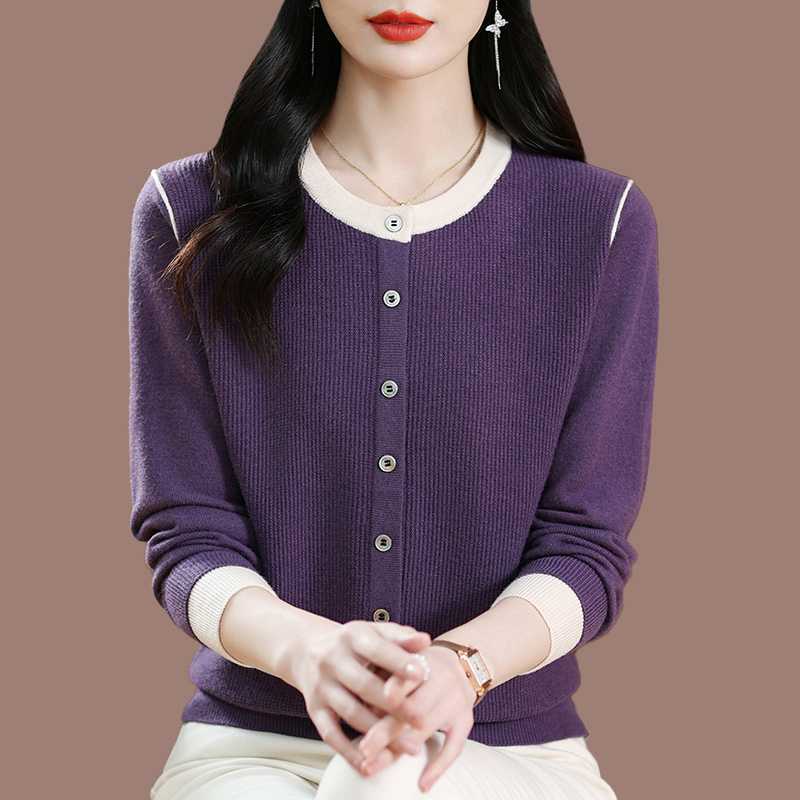 羊毛衫女圆领毛衣宽松洋气2025春秋冬新款中年妈妈漂亮针织打底衫