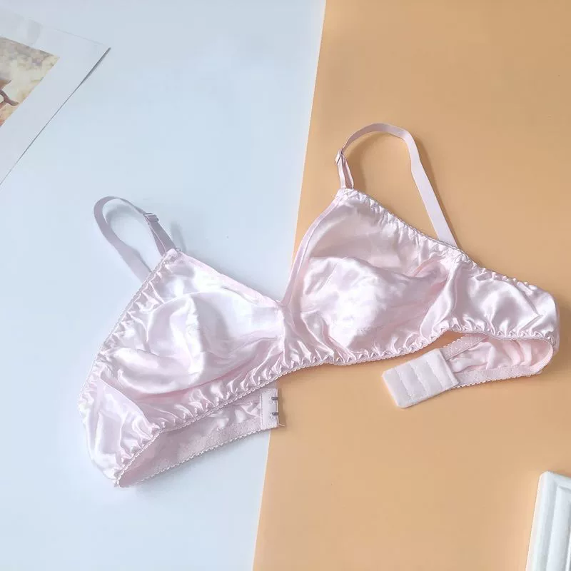 Нижнее белье Летний Шелковый двухсторонний бюстгальтер из шелка тутового дерева Женские тонкие бесшовные без колец Удобный дышащий бюстгальтер больших размеров