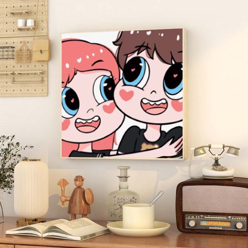 Digital oil painting DIY couple children DIY handicraft oil painting children's room cartoon animation oil painting decorative painting