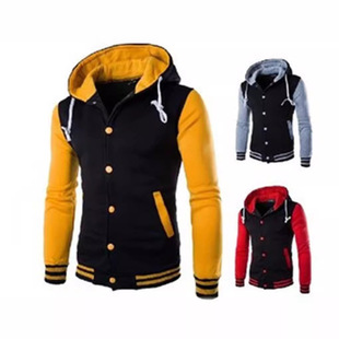 Cross-Border Supply European and American Style Hooded Baseball Shirt Men's Jacket Slim Fit Cardigan Short Fleece Sweatshirt W869