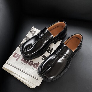 Cross-Border Niche Horseshoe Loafers for Men and Women British Trend Versatile Thick-Soled Casual Large Size Split-Toe Leather Shoes Ys386
