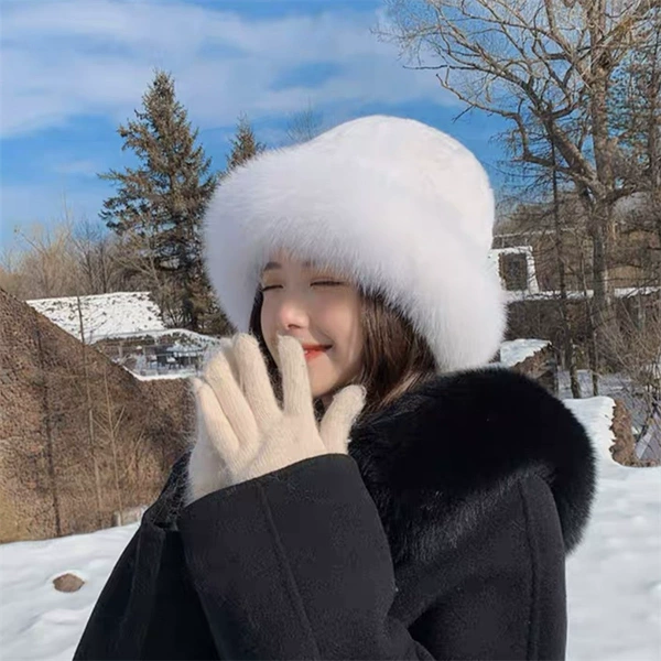Big hair knitted Mongolian hat -white