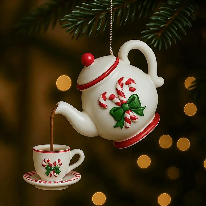 Christmas Teapot Ornament跨境茶壶圣诞节装饰品圣诞树装饰挂饰|undefined
