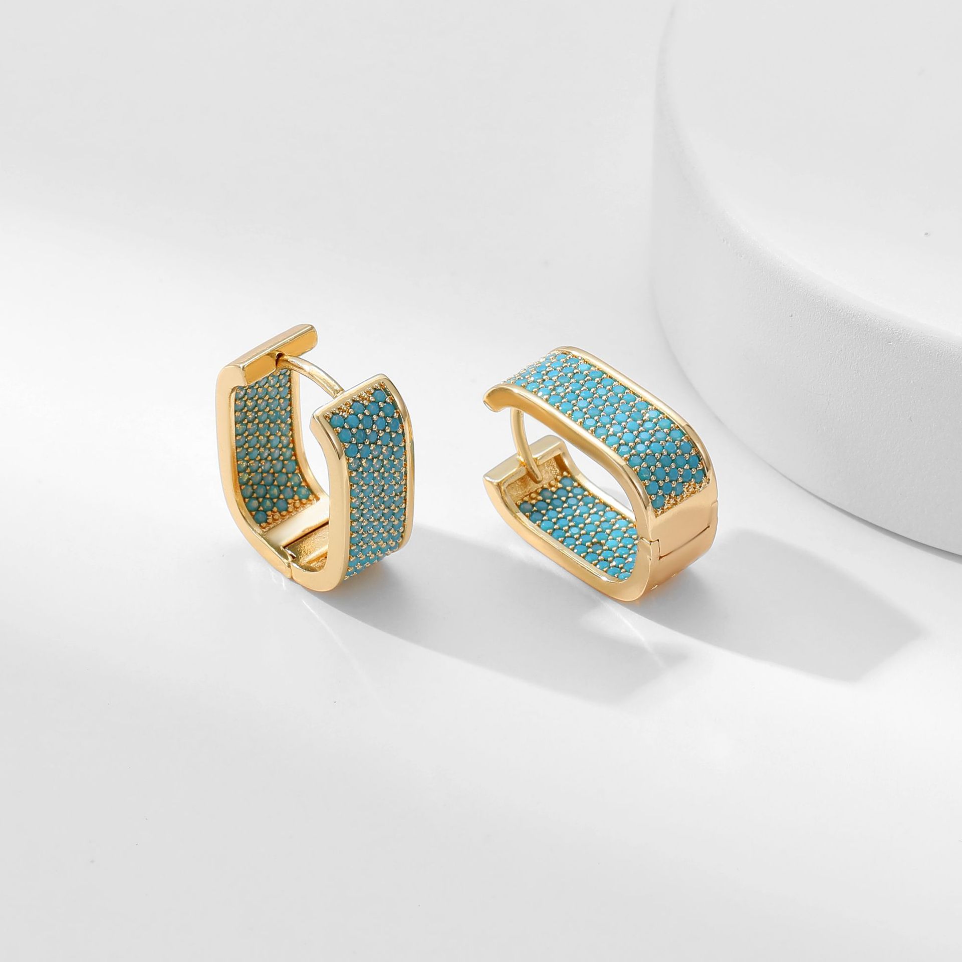Copper Material Geometric Pattern 1 Pair Elegant Geometric Copper Zircon Earrings