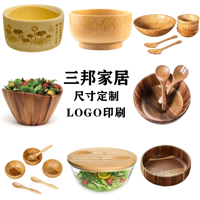 Tazón de ensalada de acacia para comer en casa Tazón de bambú natural Tazón de fideos instantáneos de madera de gran tamaño Tazón a prueba de caídas y a prueba de escaldaduras para niños