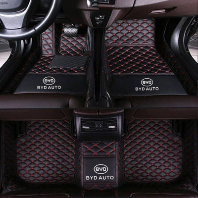 full-coverage car floor mats | Modelə uyğun ayaqaltı - song-fuel-version-2016-2018-single-layer-black-with-red-lines