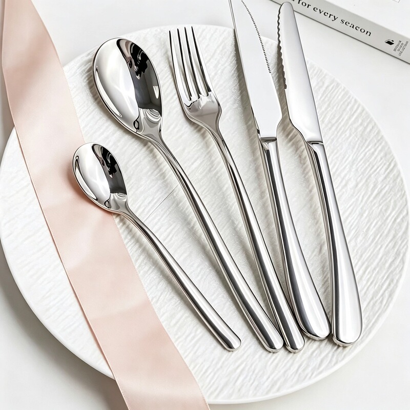 French Moonlight Stainless Steel Cutlery Set: Knife, Fork, Spoon. Hotel-Grade Thickened Steak Knife, Fork, and Spoon, High-End Western Dining Utensils French Moonlight Stainless Steel Cutlery Set: Knife, Fork, Spoon. Hotel-Grade Thickened Steak Knife, Fork, and Spoon, High-End Western Dining Utensils