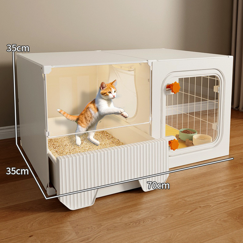 猫ケージ、広いフリースペース、1部屋、1リビングルーム、1バスルーム、猫の巣とトイレが一体化した家庭用屋内ヴィラ、敷地面積を占有しない|undefined