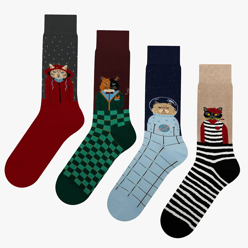 Amazon Cross-Border New Ins Creative Cartoon Animal Cat Jacquard Trendy Socks for Men and Women Couples Cotton Socks Mid-Tube Socks Amazon Cross-Border New Ins Creative Cartoon Animal Cat Jacquard Trendy Socks for Men and Women Couples Cotton Socks Mid-Tube Socks