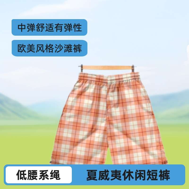 2025 Summer Men's Hawaiian Casual Plaid Shorts European and American Style Casual Beach Shorts Versatile