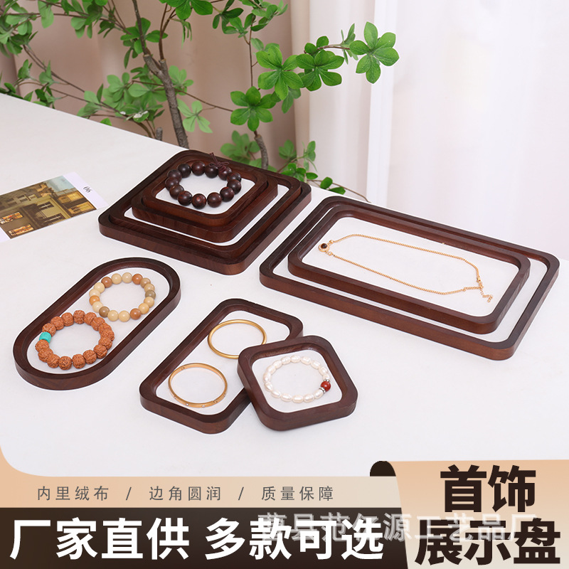 Bandeja para joyas, bandeja de madera para anillos para exhibir y guardar cuentas, joyas, collares, pulseras y otros accesorios.