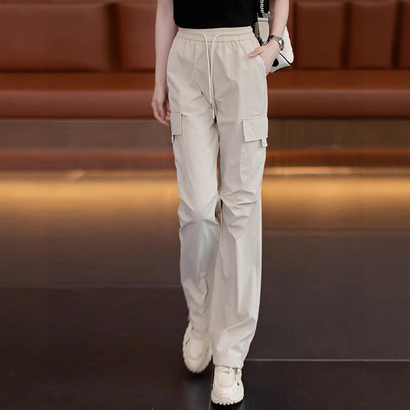 Ice Silk Sports Cargo Pants for Women, Summer 2026 New Style, High-Waisted, Loose Fit, Slimming, Multi-Pocket, Quick-Dry, Casual Straight-Leg Pants