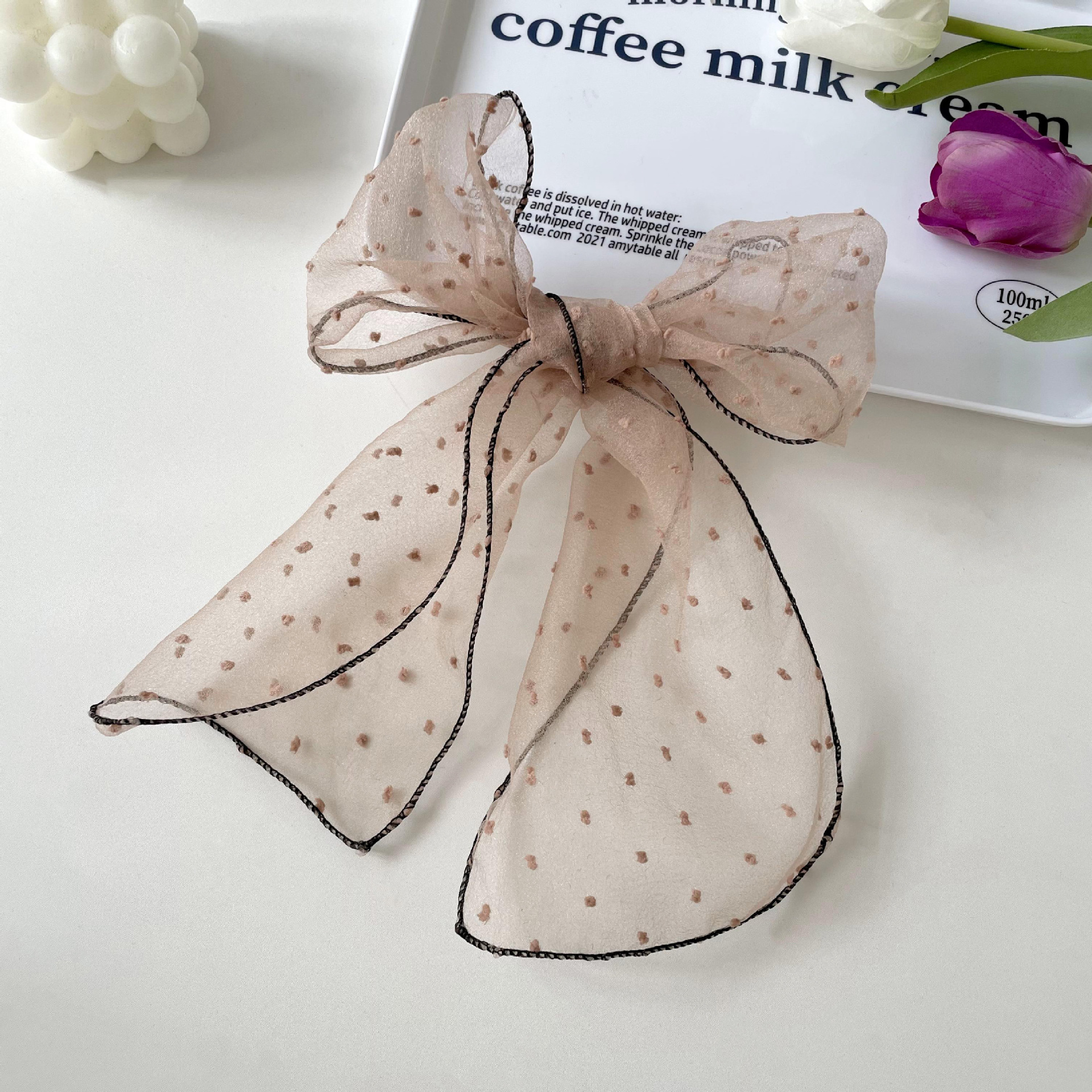 Nuevo verano cubierto de organza Polka Dot moda todo partido pequeña bufanda arco color sólido simple bufanda pequeña decorativa