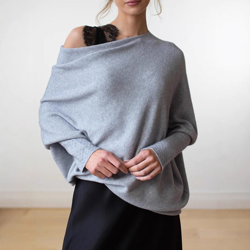 2024 Autumn and Winter New Solid Color Pullover Sweater Amazon European and American Simple Style Crewneck Elegant Sweater