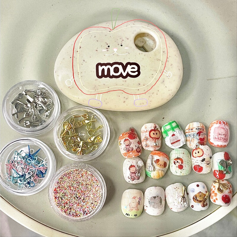 Korean Style Ins Short Nails Diamond Sugar Cake Atmosphere Pink Cute Special Christmas Tableware Spoon Nail Art Jewelry Butterfly