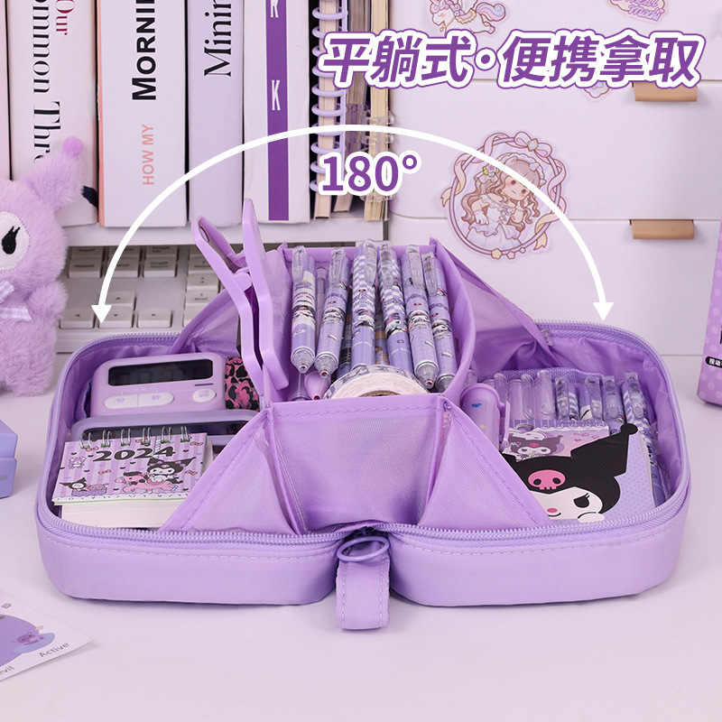 Bolso de lápices volcánico transfronterizo de 5 capas Bolso de lápices de estilo simple para estudiantes de escuela primaria Bolso de papelería resistente a las manchas de gran capacidad Estilo ins de alto valor