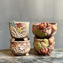 大口径多肉花盆拼盘粗陶手绘素陶田园风创意个性厂家直销肉肉植物