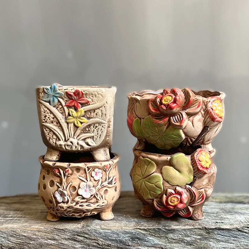 Large caliber fleshy flowerpot platter stoneware hand-painted plain pottery pastoral style creative personality factory direct meat plants