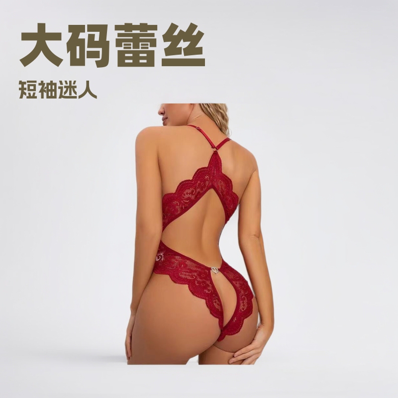 Sexy Lingerie Women's Lace Plus Size Nightdress Sexy Short-Sleeved Pajamas Temptation Sleepwear Plus Size Nightdress