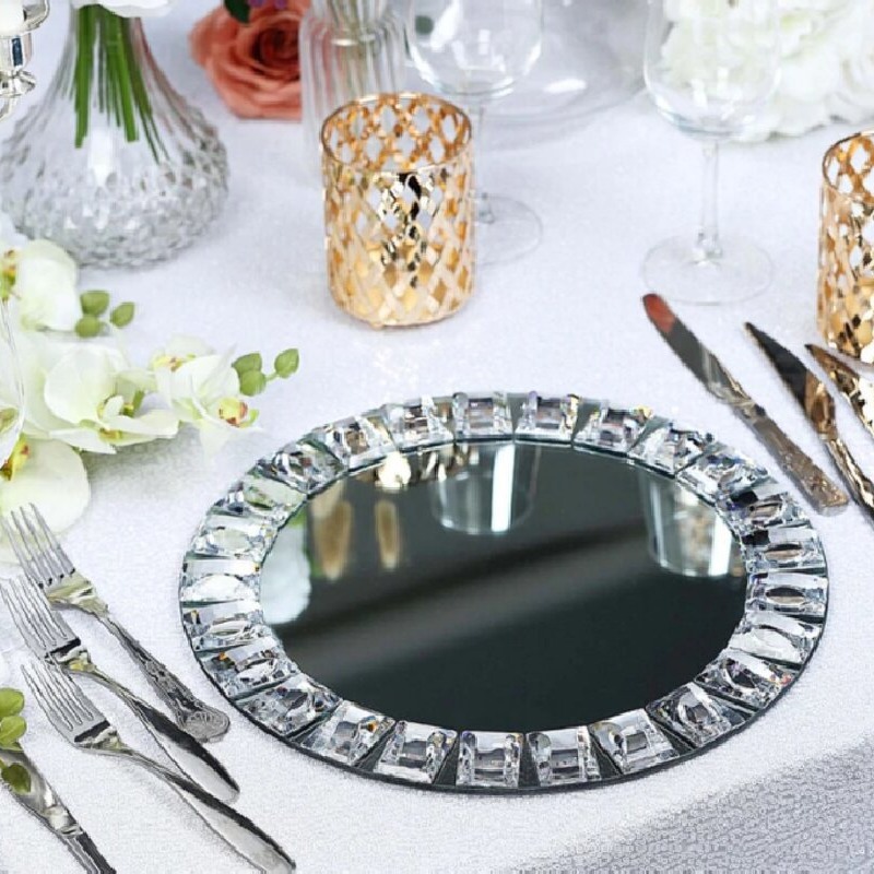 Nordic Style Diamond Mirror Plate Home Decoration Display Plate Wedding Plate Flat Bottom Round Glass Tray