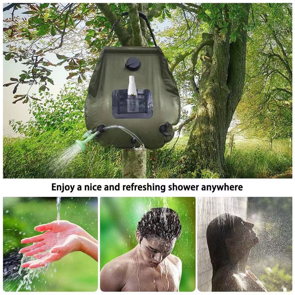 Bolsa de ducha solar portátil para exteriores, para camping, almacenamiento de agua para baño al aire libre, fácil de colgar, transfronterizo