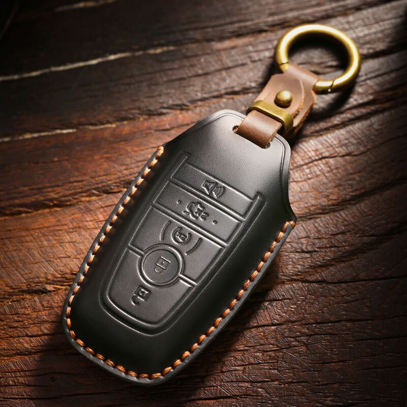 Retro Key Cover Suitable for Ford Focus Mondeo Cover Edge Leather Shell Pure Handmade Key Bag Buckle