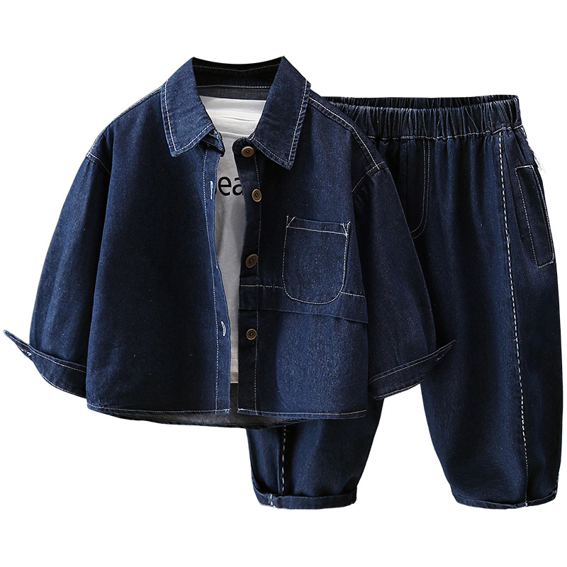 6078 traje de mezclilla de otoño para niños 2024 nuevo traje de dos piezas coreano de primavera y otoño para niños
