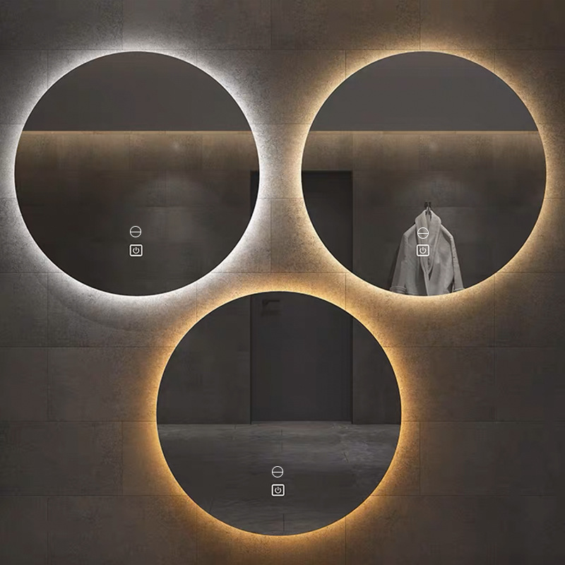 Espejo redondo colgado de pared espejo de baño inteligente con lámpara LED pantalla táctil inductiva anti-fog luminiscente espejo colgado de pared