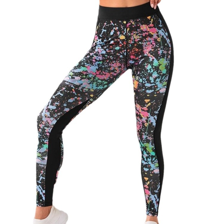 Nuevos pantalones de yoga impresos transfronterizos para mujeres con cintura alta y caderas levantadas, pantalones de fitness, pantalones de baile y pantalones ajustados al contado