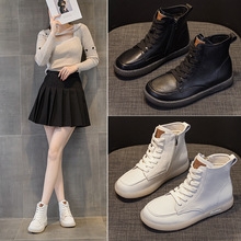 高帮鞋女鞋2024秋冬新款百搭平底鞋牛筋真皮软底小白鞋平底大码鞋