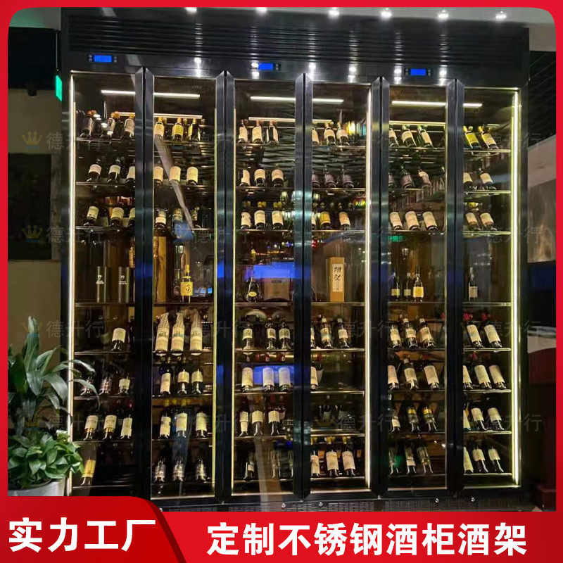 Manufacturer Customized Guangzhou Villa Stainless Steel Black Titanium Color Large Six-Door Constant Temperature Wine Cabinet Hotel Club Metal Wine Cabinet