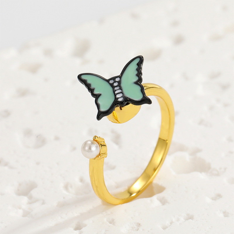 Women'S Gender Cute Animal Smile Face Flower Copper Artificial Pearls Open Ring In Bulk