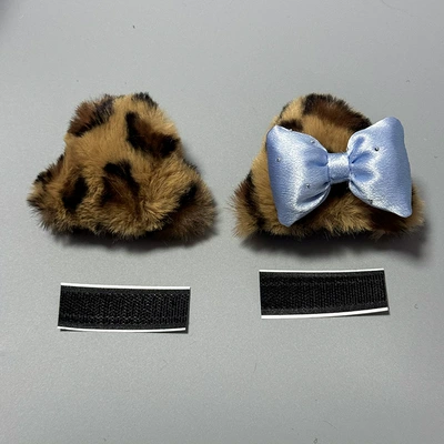 Ski Helmet Accessories Plush Rabbit Motosiklet dəbilqələri - three-dimensional-leopard-print-blue-bow