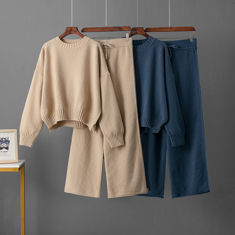 2025 Autumn/Winter New Fashion Casual Knitted Suit Pants Women's Loose Sweater Wide-Leg Pants Long Pants Two-Piece Set 2025 Autumn/Winter New Fashion Casual Knitted Suit Pants Women's Loose Sweater Wide-Leg Pants Long Pants Two-Piece Set