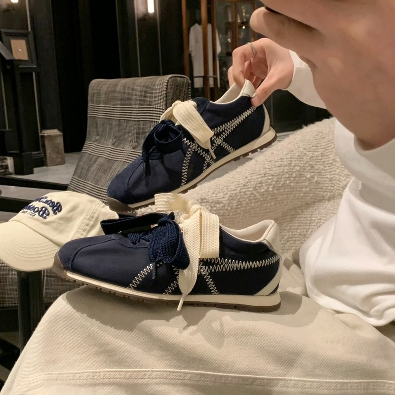 Sheepskin Version ~ Ballet Style Versatile Genuine Leather Thick-Soled Moral Training Shoes for Women, Versatile Casual Sports Sneakers with Straps, Forrest Gump Shoes