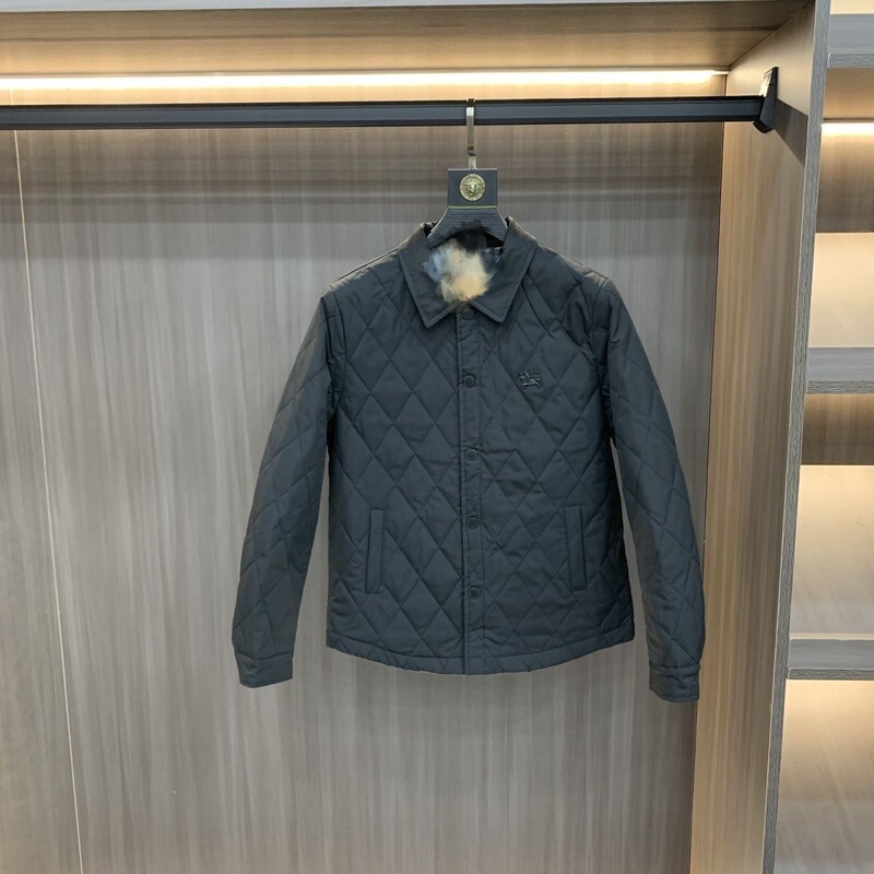 Winter Men's New Lightweight Cotton Jacket with a Turn-Down Collar, Solid Color Diamond Pattern, High-End Luxury Style, Trendy Slim-Fit Cotton Coat