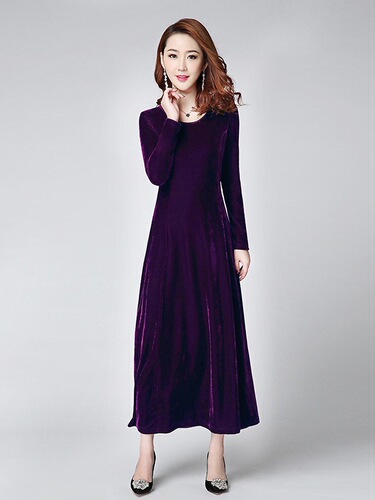Velvet Glamorous Dress for Spring, Autumn, and Winter - Long Skirt, Mother's Base Cheongsam, Cover Stomach, Elegant Style, Thickened, Knee-Length