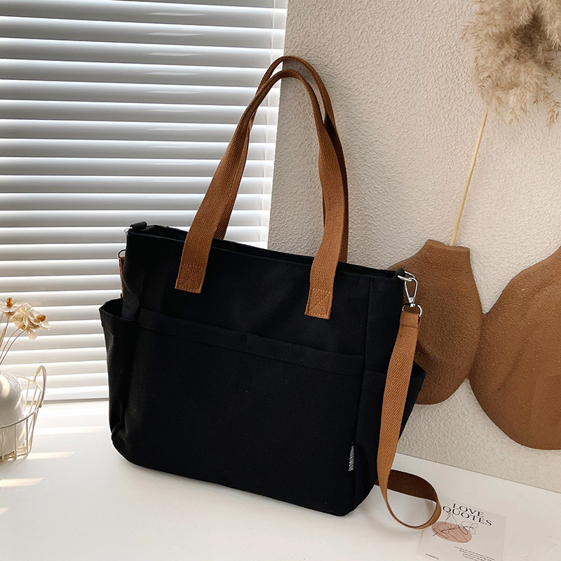 Bolso Tote de Lona para Mujer, Cierre de Cremallera, Múltiples Bolsillos, para Uso Diario