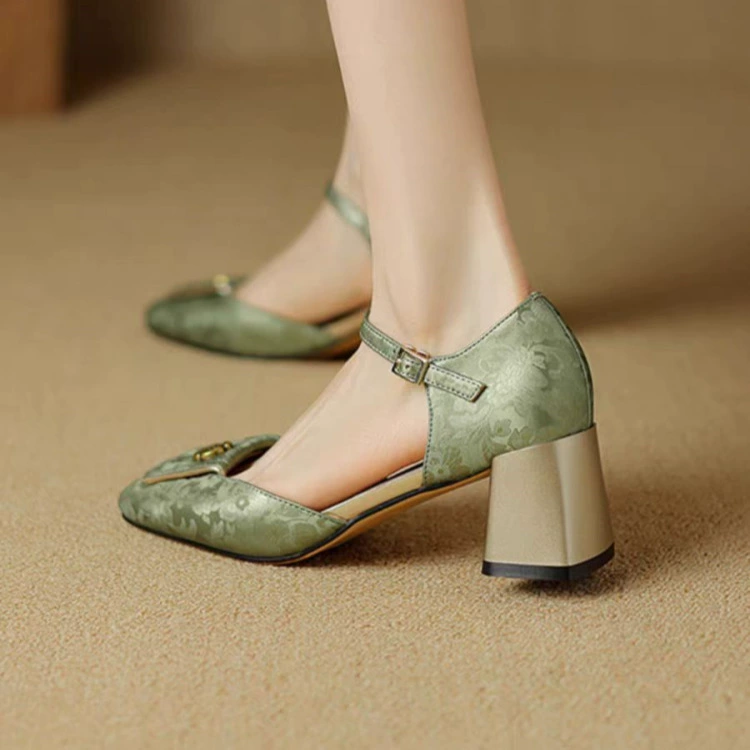 Siyouni женская обувь ручной работы, сандалии с одним ремешком, на толстом каблуке, камелия, новый китайский стиль, элитная мода, новые туфли на высоком каблуке