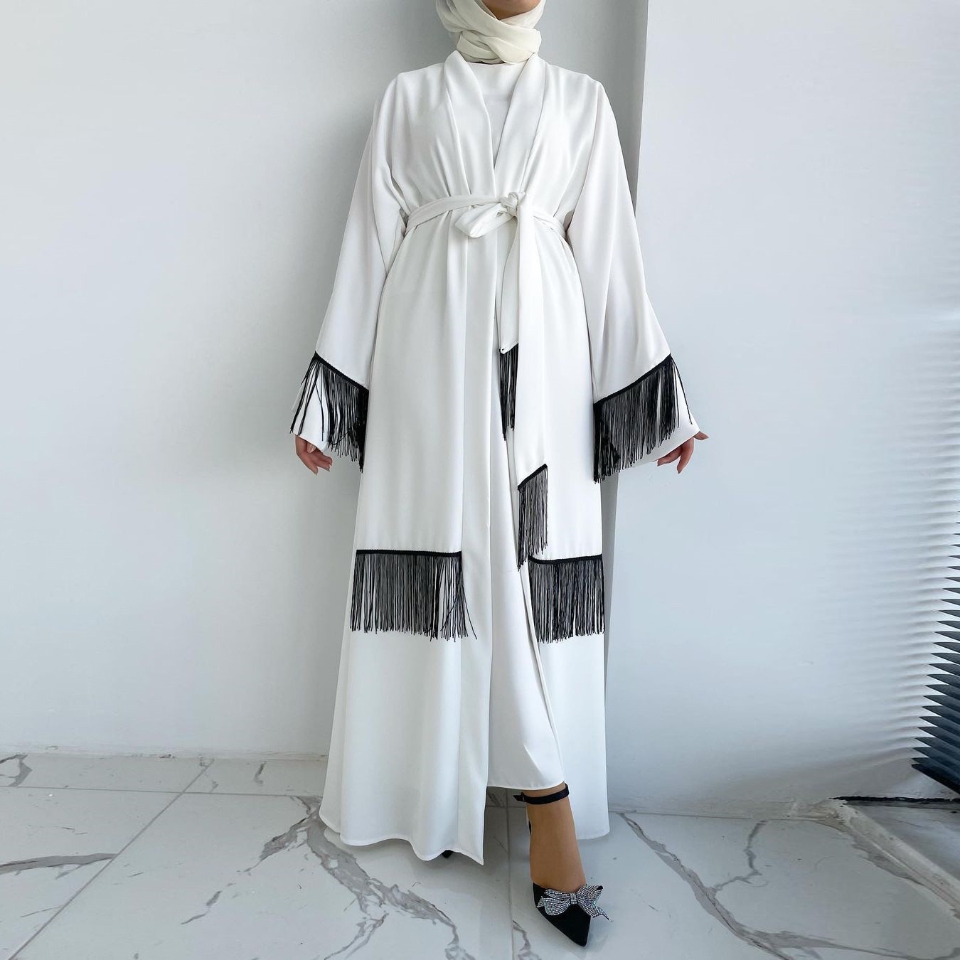 Cardigan élégant à pendentifs style dubaï pour robe musulmane_voghion.com