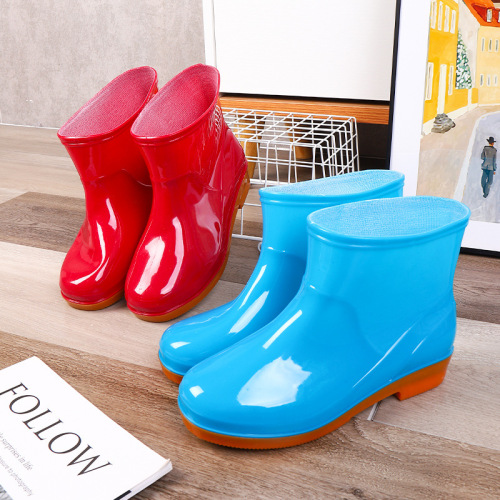 2024 New Low-Tube Plus Velvet Warm Rain Shoes for Women Kitchen Waterproof Work Winter Short-Tube Women's Water Shoes Wholesale
