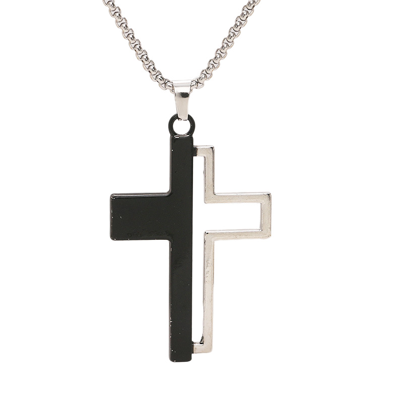 Minimalistische Redemption Love Entity Hohles Halbkreuz-Anhänger-Halskette aus Titanstahl, vielseitig einsetzbar für Männer und Frauen_voghion.com