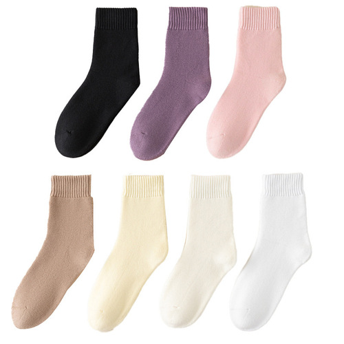 Zhuji Hosiery Autumn/Winter Thick Solid Color Ribbed Socks Original Manufacturer Japanese Style Fashion Warm Cold Insulating Knee-High Socks Long Socks