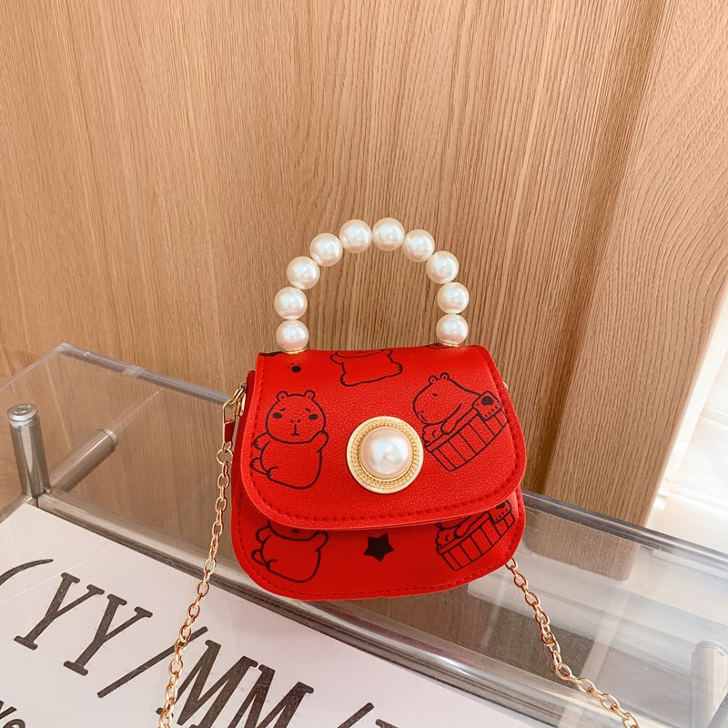 2025 nuevo bolso para niños estilo occidental mini bolso diagonal para bebé dulce cadena de moda de perlas bolso de hombro para niñas